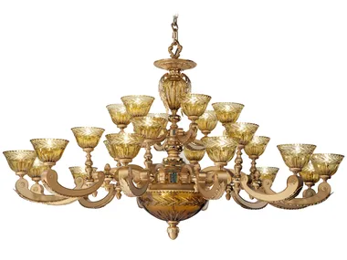 EDEN 265/24+3 - Sanded gold plated chandelier with amber crystal _ Possoni Illuminazione